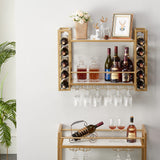 GOLASON Wall Mounted Wine Rack with Glass Holder, Metal Bottle Holder Wine Storage Display Shelf for Home Bar Dining Room Kitchen (31.5 Inch, Gold) GOLASON