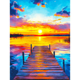 Upigi Diamond Painting Kits for Adults,Sunset Bridge DIY 5D Diamond Painting Kits for Beginners,Round Full Drill Gem Art Crafts Kit for Home Wall Decor 12 x 16 Inch Upigi