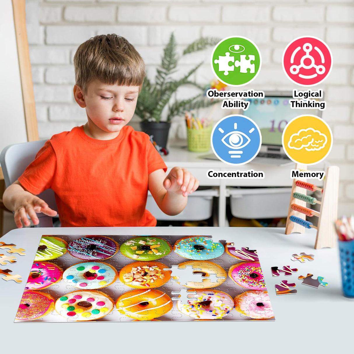 100 Pieces Puzzles for Kids Ages 4-8 6-8 8-10 Year Old - Donuts Jigsaw Puzzle for Kids Ages 5-8 Teens Toddler Learning Educational Puzzles for 4 5 6 7 8 9 Years Old Boys Girls Toys Gifts Jeacirio