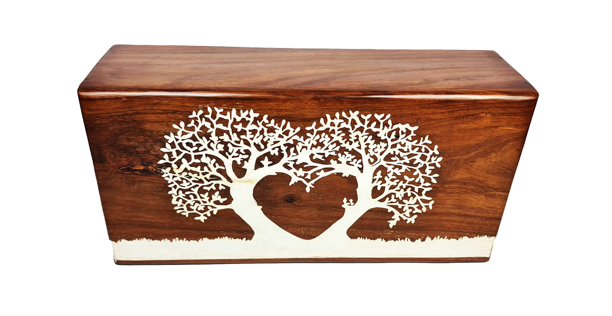 Sunrise Wood Store Wooden Urn For Human Ashes -Wood Urn for Adult Male Female -Tree of Life Wooden Urn for Ashes- Handmade Tree With Heart Engraved Generic