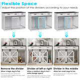 kepptory 48'' Dog Crate Furniture with Divider&Storage Drawers, Wooden Double Dog Kennel Furniture End Table with Sliding Barn Doors, White Double Dog Crate TV Stand kepptory