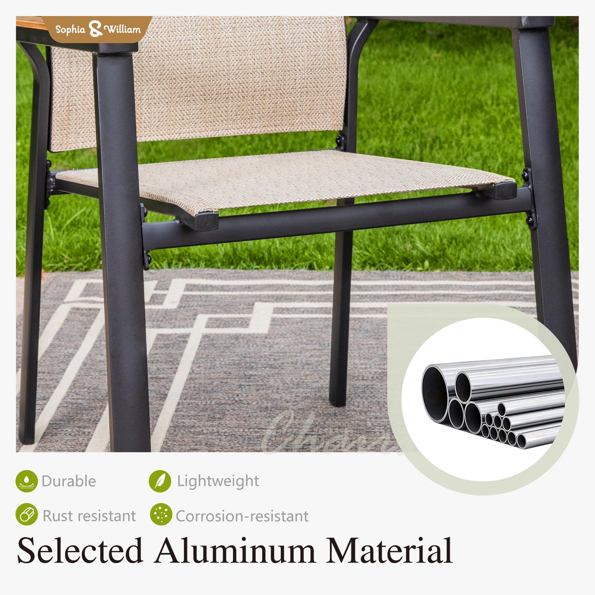 Sophia & William Patio Dining Set 9 Pieces, Patio Table and Chairs Set for 8, 83"x 39" Large Rectangular Metal Dining Table and 8 x Lightweight Aluminum Stackable Chairs (Beige) Sophia & William