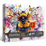 Flowers Bee Puzzles for Adults 1000 Pieces, Garden Bee Butterfly Jigsaw Puzzles, Nature Plant Impossible Animal Art Puzzle as Bee Home Decor PPuzzling