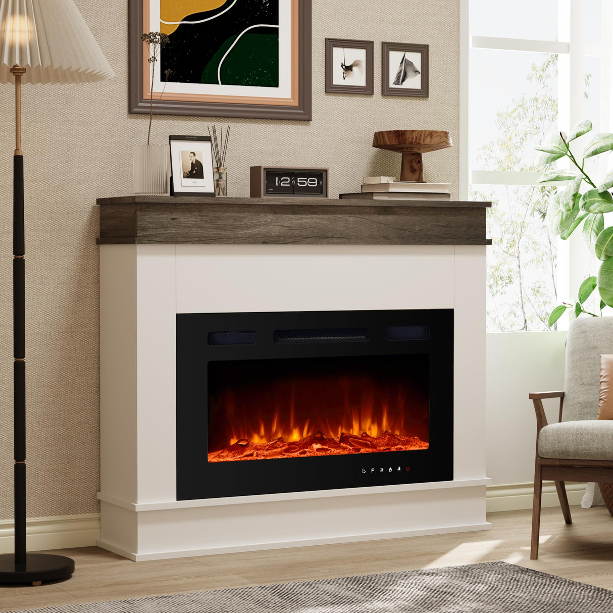ERGOSOFT 39" Electric Fireplace with Mantel, Fireplace TV Stand with 30" Electric Fireplace Heater, Low Noise, Remote Control, Touch Screen, Timer, Adjustable Flame Color & Brightness ERGOSOFT