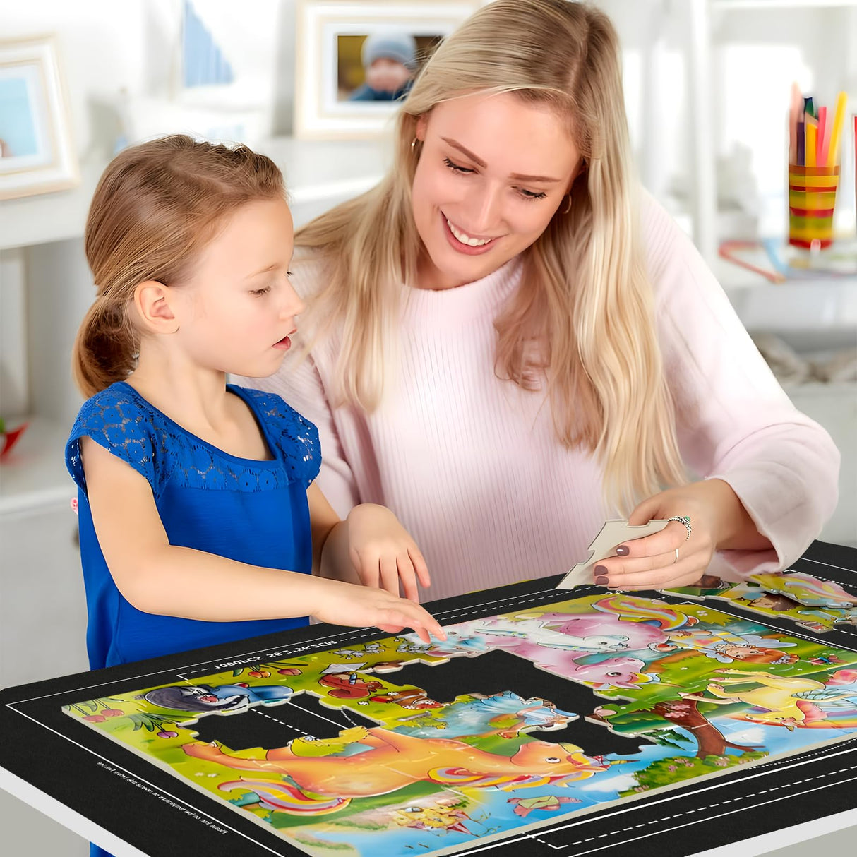 EWOID Jigsaw Puzzle Mat Roll Up Fits 1500 1000 500 Pieces Puzzles, Jigsaw Felt Mat with 6 Sorting Trays & Storage Bag & Pump, Portable Non Slip Jigsaw Puzzle Saver for Adult Kid EWOID