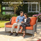 ovios Outdoor 6 Piece Patio Furniture with Fire Pit Table,Wicker Coversation Set with Single Chair,Comfy Sectional Deep Sofa with Ottoman for Outside Porch Balcony Backyard Pool,Orange ovios