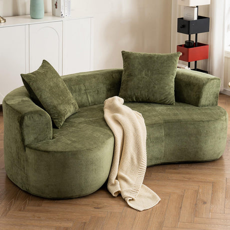 80" Curved Loveseat for Small Spaces, Green Curved Couches for Living room, Compression Sofa in a Box with 2 Pillows, Small Couch for Bedroom with Wide Armrest & Memory Foam, No Assembly Required Thctvous