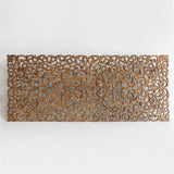 Low California King Size Headboard, Rectangular Floral Carve Panels, Asia Teak Bedroom Furniture, Weathered Brown Stain, 72x30 inches Siam Sawadee