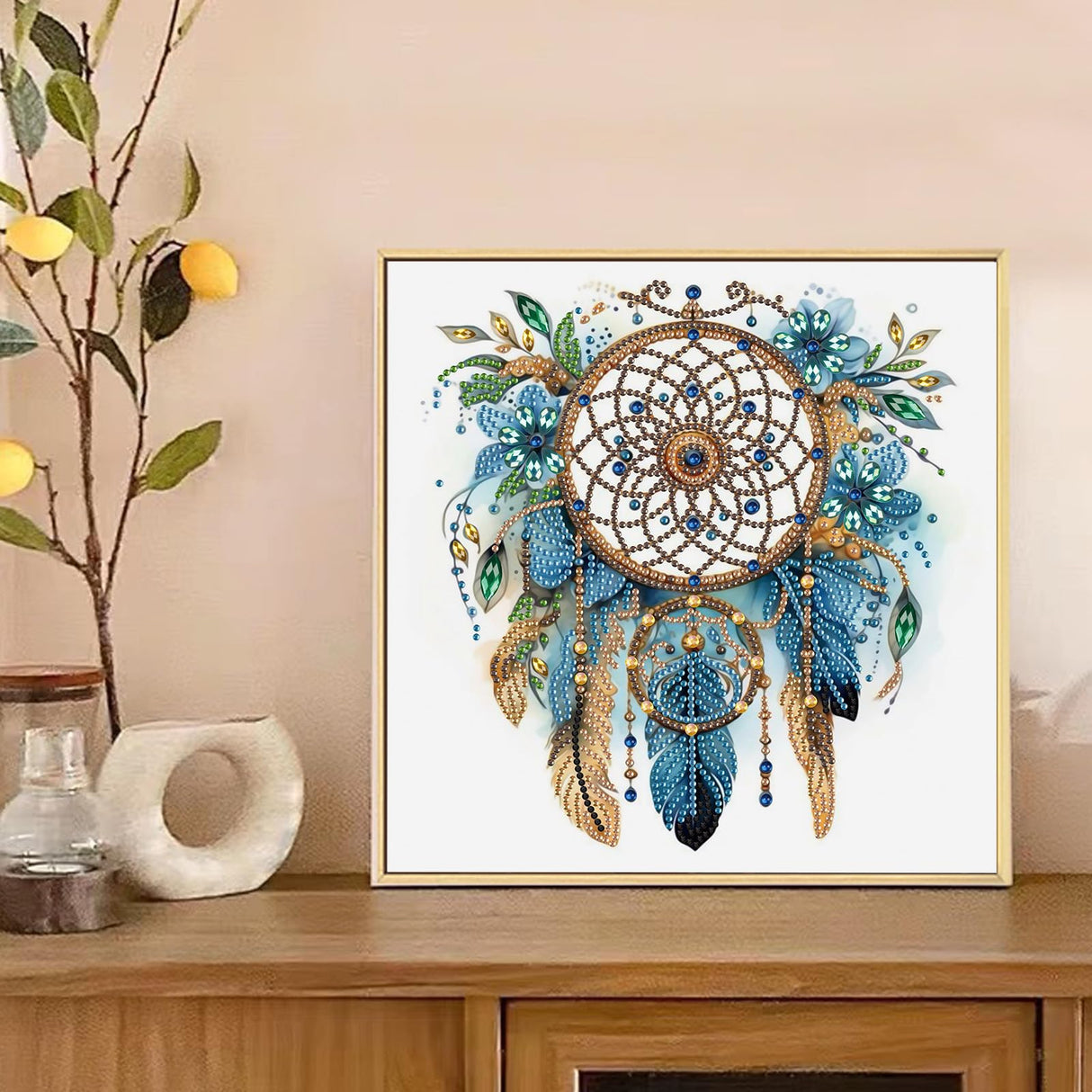 Diamond Art Painting Kits for Adults, 5D Special Shape Diamond Art Kits for Beginners, Crystal Rhinestones Diamond Art Painting for Home Wall Decoration Gift 12×12inch, Dreamcatcher with Feathers AiYuanzsh