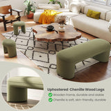 ChicAura 3-Piece Nesting Ottoman Bench Set，53" Long Upholstered End of Bed Bench with 2 15" Foot Stools Chenille Modern Arched Bench Comfy Entry Bench Vanity Stools for Living Room Bedroom, Green ChicAura