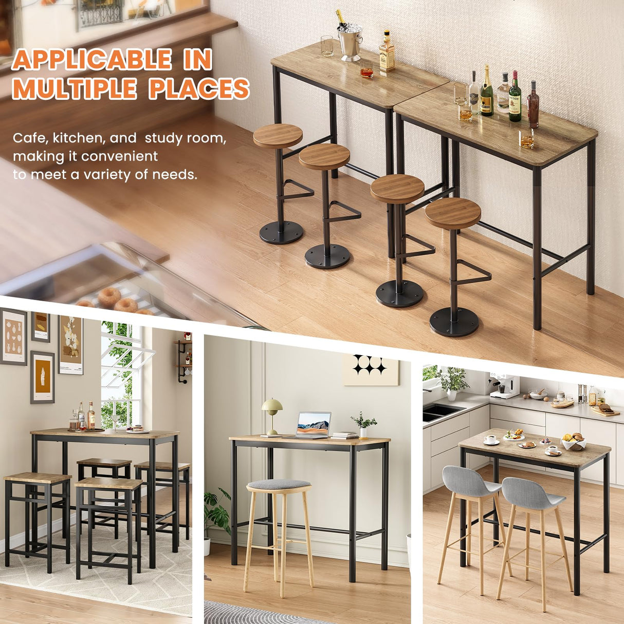 Farini 47 inch Counter Height Bar Table, Rectangular Dining Counter Tables with Metal Legs,Brown Farini