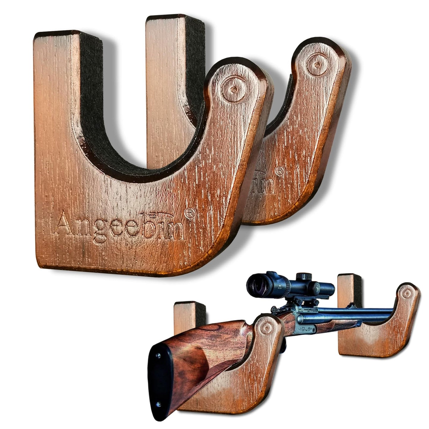 Angeebin Gun Rack Wall Mount Hold Up and Display Horizontal Rifle or Shotgun, Wooden Gun Hooks Suitable for Home and Store - WoodArtSupply