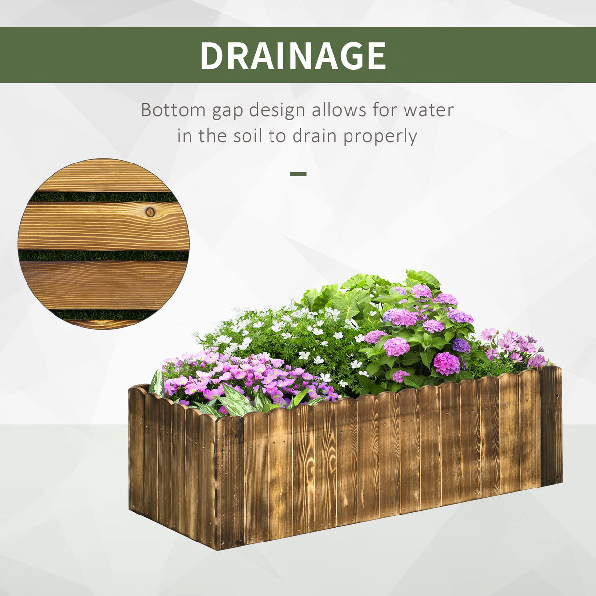Outsunny 40" x 16" x 12" Raised Garden Bed, Raised Planter Box, Wooden Planter Raised Bed with Drainage Gaps & Lightweight Build, Natural Wood Outsunny
