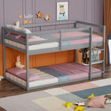 TOLEAD Low Bunk Bed Twin Over Twin, Floor Bunk Bed with Ladder, Twin Bunk Bed with Full Guardrails, Wooden Bunk Bed for Juniors, Boys, Girls, Kids, Bedrooms (Grey) TOLEAD