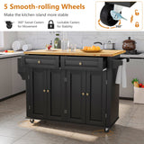 Squireewo Kitchen Cart with Wood Top and Drop Leaf Breakfast Bar, Rolling Mobile Kitchen Island Table on Wheels with Drawer and Storage Cabinet, Spice Rack, Towel Rack, Black Squireewo