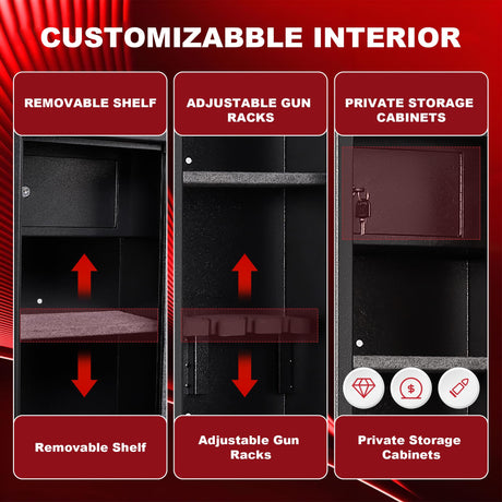 8-10 Fingerprint Gun Safe for Rifles and Pistols, No Assembly Required Quick Access Biometric Gun Cabinet, Large Gun Locker for Pistols and Shotguns, Dual Alarm & Mute Mode Switching SHICHI