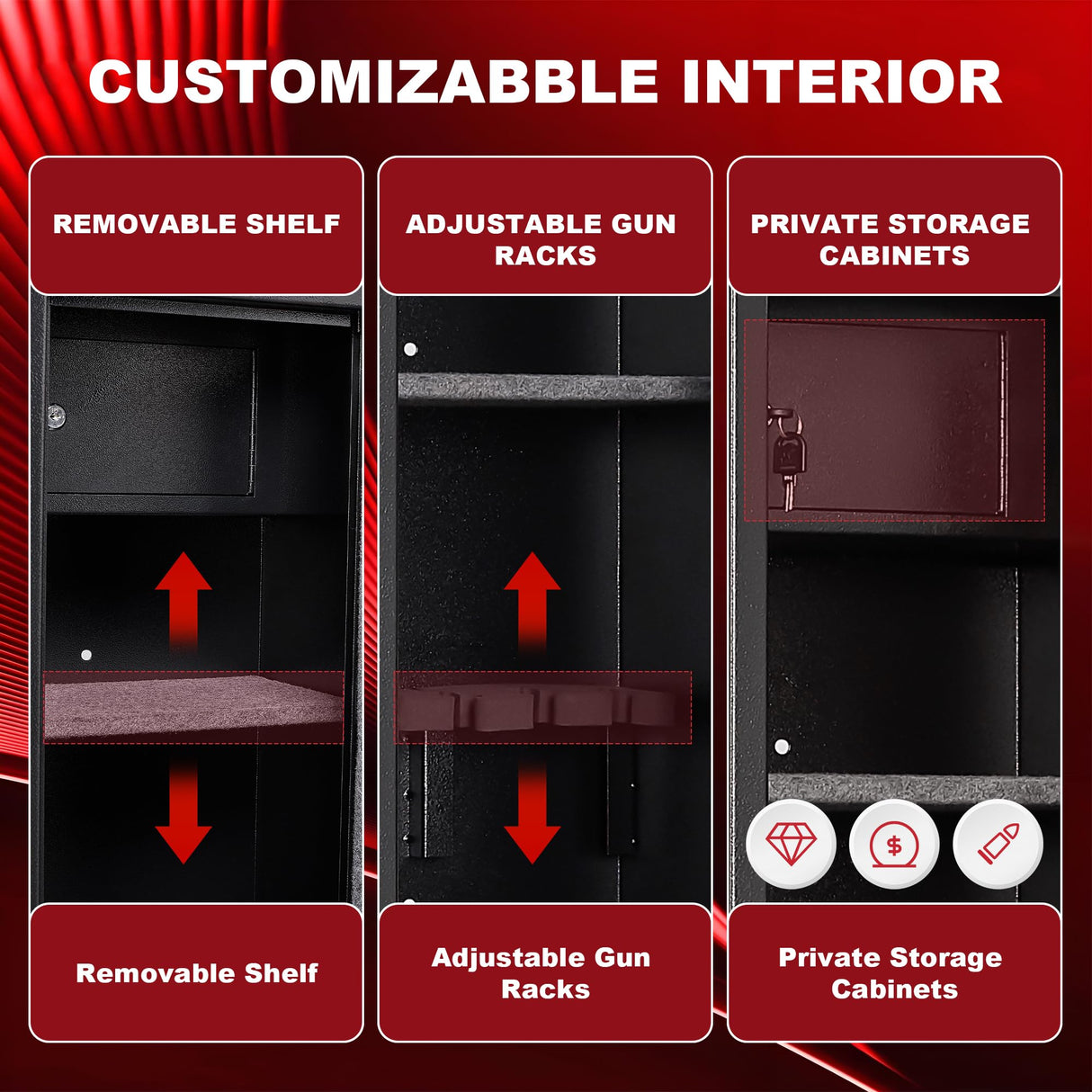 8-12 Gun Cabinet, Gun Safe for Rifles and Pistols, Electronic Rifle Safes for Home, Long Gun Cabinet for Shotgun, Large Gun Locker with Adjustable Shelf, Dual Alarm & Mute System, Quick Access SHICHI