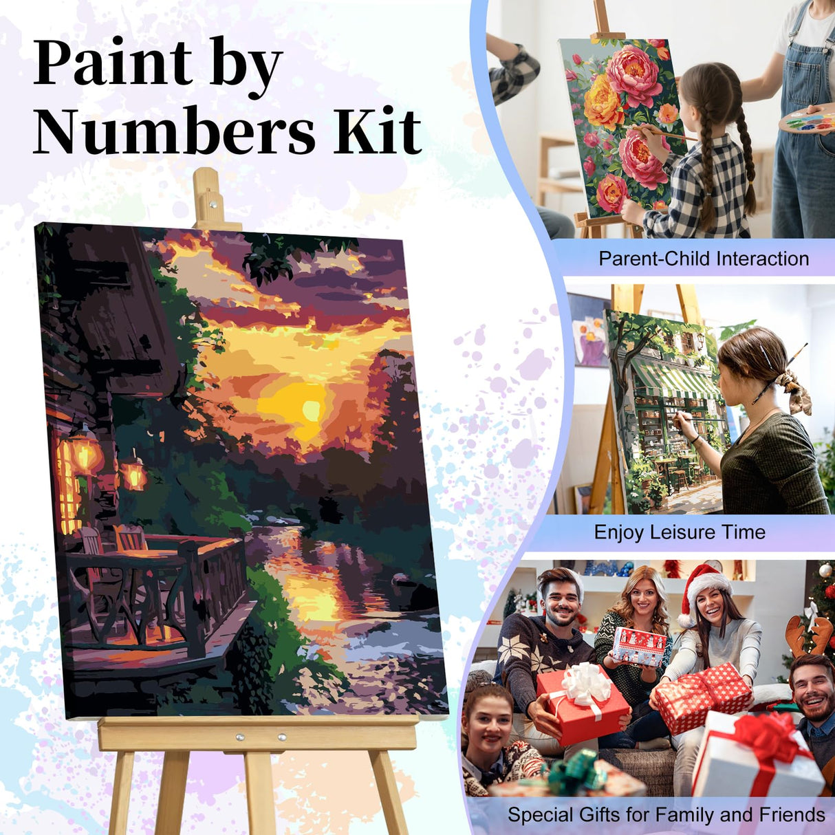 Paint by Numbers Kit for Adults - Sunset Cabin Adult Paint by Number Kits on Canvas Without Frame for Beginner, Stream Landscape Oil Painting by Numbers Kit for Gift Home Wall Decor 16x20 Inch Camocin