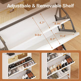 spanspace Freestanding Shoe Storage Cabinet for Entryway, Farmhouse Shoe Rack Cabinet with Open Shelf & 2 Flip-Drawer, Metal Legs for Hallway spanspace