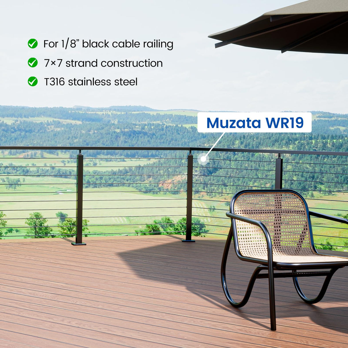 Muzata 600 ft 1/8" Black Stainless Steel Cable Railing System Hardware T316 Stainless Steel Wire Rope 7x7 Strands 1800 lb Breaking Strength Black Cable Railing Kit for Indoor Outdoor WR19 Muzata