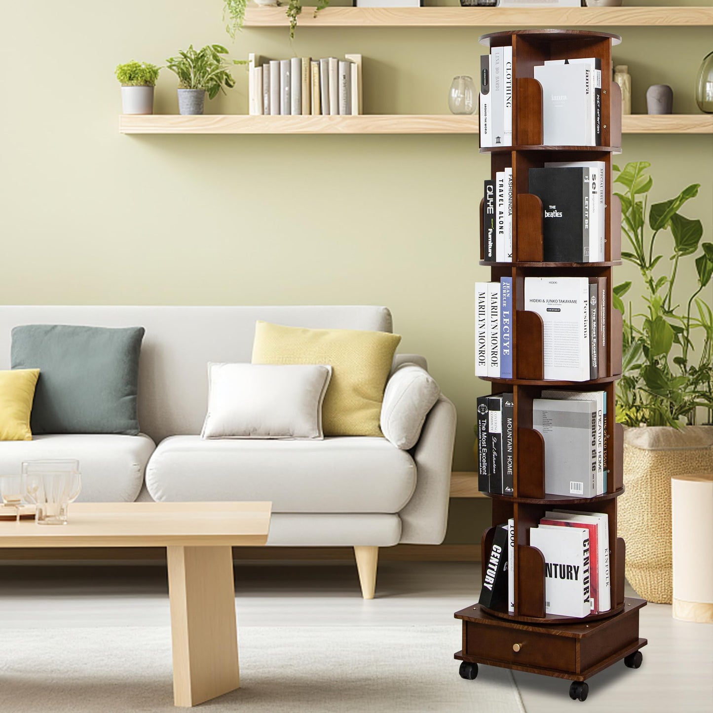 Solid Wood 360° Rotating Bookshelf Tower by GHBRHBJ - WoodArtSupply