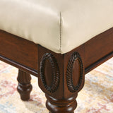 MODERION Vanity Bench Stool with Padded Cushion, Piano Bench with Solid Wood Carving Legs, Home Chairs Button Breathing Leather Upholstered Seat, MODERION