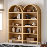 MoomJiee 71" Tall Arched Bookshelf, 5-Tier Farmhouse Large Open Display Cabinet, 71" Modern Wood Bookcase with Adjustable Shelves Organizer Rack Large Kitchen Pantry Storage Cabinet Natural Oak MoomJiee