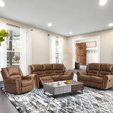 EBELLO Faux Leather Manual Loveseat Recliner, 2 Seat Reclining Sofa Chair with Soft Padded Seat Backrest, Couch Sofa Set for Living Room, Bedroom Furniture, Meeting Room, Brown (Loveseat) EBELLO