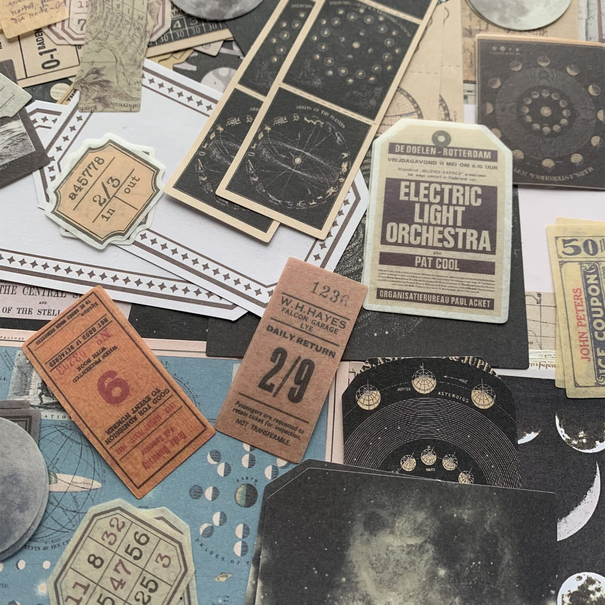 TIYPKE 200pcs Aesthetic Stickers - Vintage Scrapbook Stickers for Journaling, Bullet Journals, Scrapbooking, Space & Moon Themes SIGUJAYGE