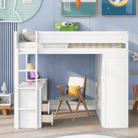 Harper & Bright Designs White Full Size Loft Bed with Wardrobes, Desk, and Storage Drawers Harper & Bright Designs