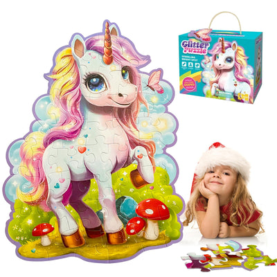 Unicorn Puzzle for Girls 4-6,45 Pcs Jumbo Jigsaw Large Unicorn Puzzles for Kids Ages 6-8,Glittery Floor Puzzles for Kids Ages 3-5,Birthday Gift Toys Floor Puzzles for 4-8 Years Old