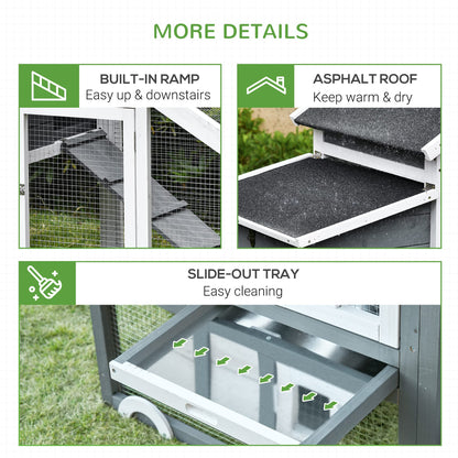 PawHut 69" Wooden Chicken Coop, Poultry Cage Hen House with Connecting Ramp, Removable Tray, Ventilated Window and Nesting Box, White - WoodArtSupply