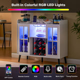 Alaxgumrol Wine Bar Cabinet with LED Lights - Coffee Bar Cabinet with Storage and Outlet, Kitchen Buffet Sideboard with Wine Rack and Glass Holder, Modern Liquor Cabinet for Home Dining Room Alaxgumrol