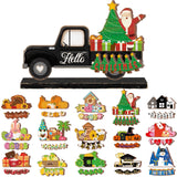 Anglechic 34 Pcs Small Interchangeable Christmas Truck Decor Holiday Seasonal Sign Farmhouse Rustic Wooden Tier Tray Decoration Home Office Desk Welcome Ornament Thanksgiving Gift Anglechic