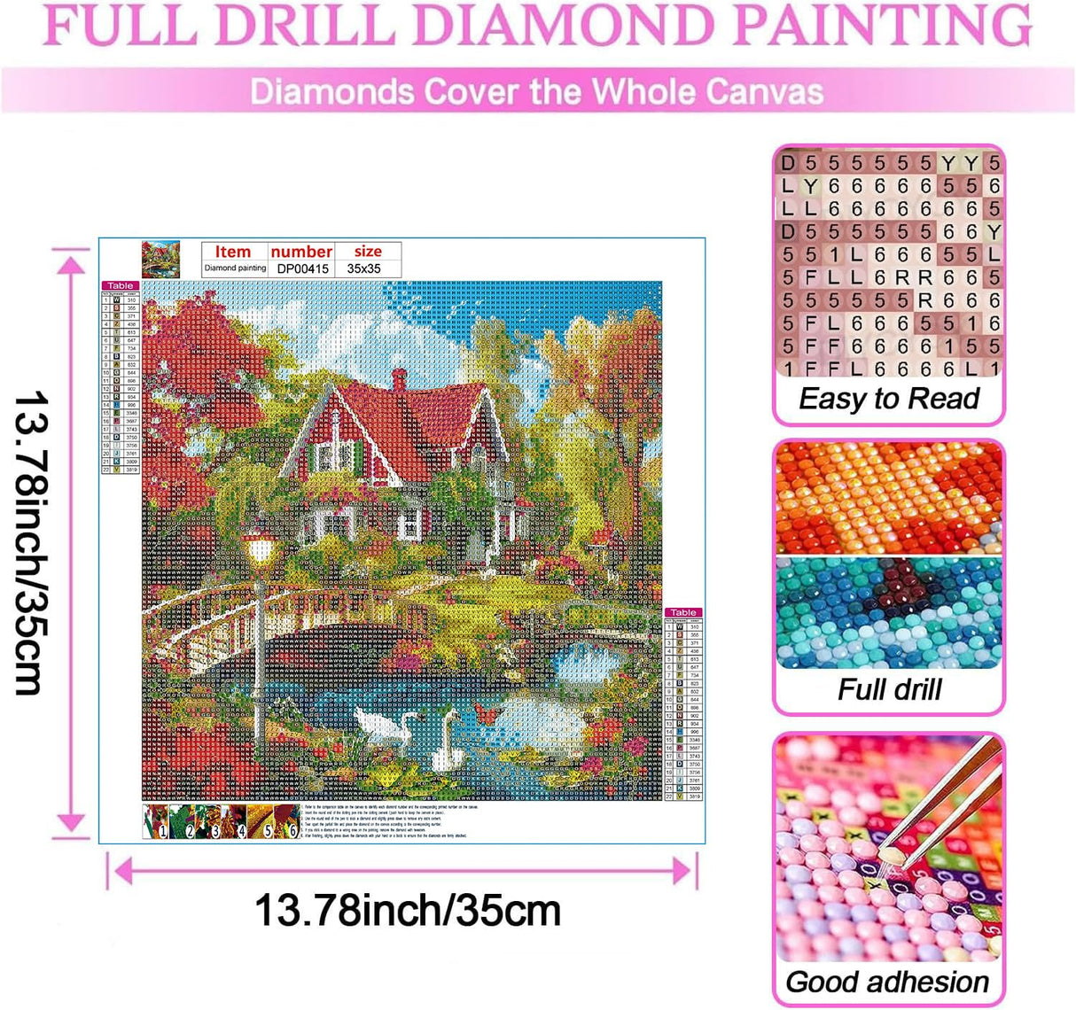 ARPADAMO Diamond Art Kits for Adults,5D countryside Diamond Painting DIY landscape Diamond Art Diamond Painting Kit for Adult,Round Full Drill Diamonds, Diamond Art Kits for Home Decor-13.78x13.78inch ARPADAMO