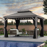 PURPLE LEAF 10' x 12' Hardtop Aluminum Gazebo with Double Metal Roof and String Lights Heavy Duty Permanent Gazebo for Patio Deck Lawn Garden All Weather Outdoor Pavilion Gazebo, Light Grey PURPLE LEAF