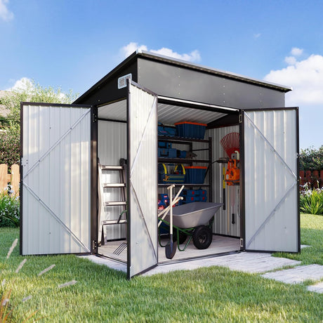 Aoxun 7.5'x4' Triple Door Shed Outdoor Storage Shed with Three Lockable Door for Easily Accessing Metal Storage Cabinet with Slopping Roof for Tools Bicycles Storage for Garden, Backyards (Black) Aoxun