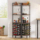 Tribesigns Corner Wine Rack with Glass Holder and Storage Shelves, 4 Tier Corner Bar Corner Wine Cabinet, Industrial Corner Wine Shelf for Living Room, Small Space (Brown) Tribesigns