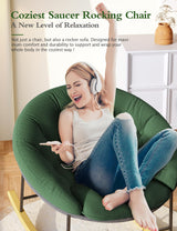 Kidirect Saucer Rocking Chair Nursery, Modern Upholstered Nursery Rocking Chairs and Round Comfy Chair with Cozy Cushion, Comfy Papasan Nursing Chairs for Reading, Fits Living Room &Bedroom &Classroom Kidirect