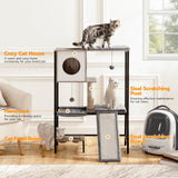 HOOBRO Wooden Cat Tree, Versatile Cat Tower with Scratching Post, Cat Hammock and Food Bowls, 4-Tier Pet House for Indoor Cats, Multi-Cat Families, Greige BG34MZ03 HOOBRO