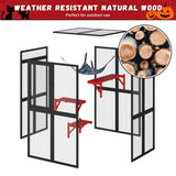 COZIWOW Catio Outdoor Cat Enclosure Window Access, Wooden Cat House, Indoor Cat Cage with Hammock for Patio(Gothic) COZIWOW