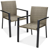 Best Choice Products Set of 2 Stackable Outdoor Wicker Dining Chairs All-Weather Firepit Armchair w/Armrests, Steel Frame for Patio, Deck, Garden, Yard - Taupe Best Choice Products
