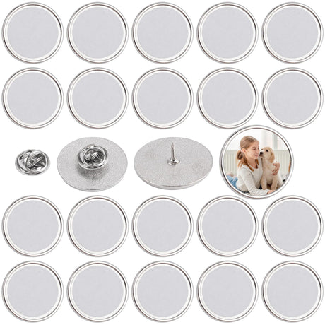 Framendino, 20 Pack Silver Sublimation Blank Pins DIY Button Badges Round Sublimation Blank Base Pin Aluminum Sheet with Butterfly Pin Backs for DIY Craft Lapel Jewelry Making Framendino
