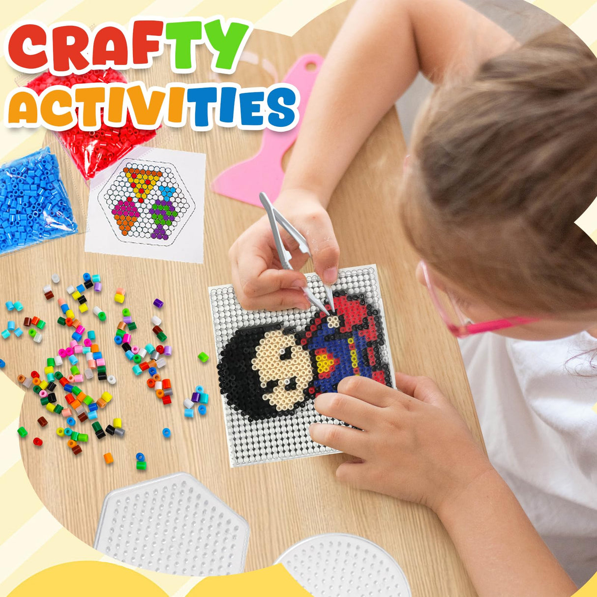 FUNZBO 23000+ 5mm Fuse Beads Kit - 23 Colors Refill Set with 3 Pegboards and 6 Patterns, Beads Crafts for Kids, Arts and Crafts Project, Toys Gifts for Girls and Boys Aged 5+ Years Old Gifts FUNZBO