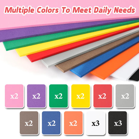 Funria 24Pcs 3mm EVA Embroidery Foam 6" x 9" Puffy Foam for 3D Embroidery Craft Foam Sheets for Cosplay Costume Sewing Hats Caps Garments Jackets Bags Backpacks DIY(11 Colors） Funria