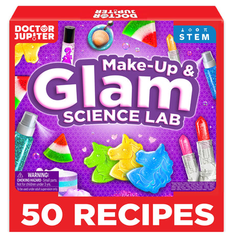 Doctor Jupiter Glam DIY Craft, Make-Up Kit for Girls Ages 6-8-12 | Lip Gloss, Bath Bomb, Perfume Making Kit with 50 Beauty Science Experiments | Birthday Gift Ideas for 6-7-8-9+ Year Old Girls Doctor Jupiter
