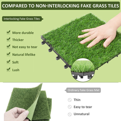 PrimeZone 54 Packs Interlocking Artificial Grass Tiles - 12"x12" Turf Outdoor Indoor Fake Grass Deck Flooring Set for Patio, Balcony, Backyard