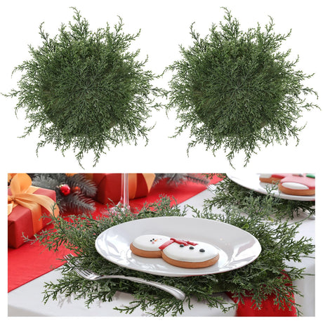 6 Pcs Christmas Pine Placemats 20 Inch Artificial Greenery Placemats Round Cedar Branch Place Mat Dining Table Mats for Xmas Party Decorations Holiday Reallnaive