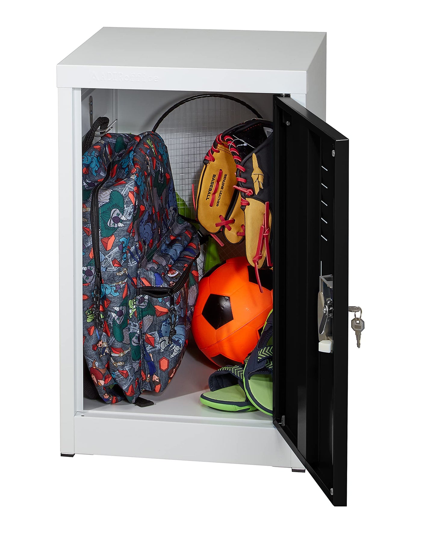 AdirOffice Kids Steel Metal Storage Locker - Heavy Duty Storage Organizer with Key and Hanging Rods - Ideal for Home, Gym & School - (24 in 1 Door, Black) - WoodArtSupply