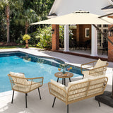 YITAHOME 4 Pieces Patio Furniture Set, Wicker Balcony Bistro Set, Outdoor All-Weather Rattan Conversation Set with Loveseat Chairs Table Soft Cushions for Backyard, Pool, Deck, Garden - Beige YITAHOME